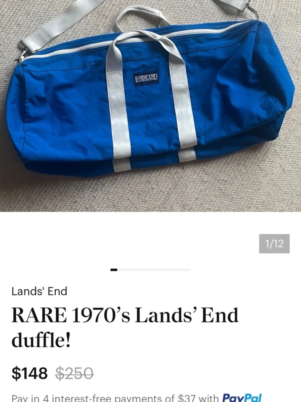 Lands' End Emerald Green Canvas Duffel with White Straps